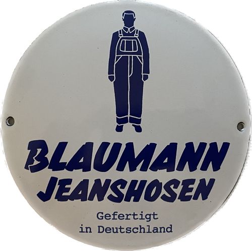 Emaille Schild Rund Motiv Piktogramm Blaumann